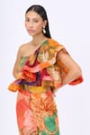 Buy_Siddhartha Bansal_Multi Color Top Chiffon Crepe Printed Flame Ruffle And Bell Bottom Pant Set _Online_at_Aza_Fashions