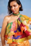 Siddhartha Bansal_Multi Color Top Chiffon Crepe Printed Flame Ruffle And Bell Bottom Pant Set _at_Aza_Fashions