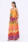 Siddhartha Bansal_Multi Color Top Crepe Printed Floral Square Neck Chevron And Pant Set _Online_at_Aza_Fashions