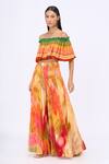 Siddhartha Bansal_Multi Color Crepe Printed Stripe Straight Neck Love Struck Top And Pant Set _Online_at_Aza_Fashions