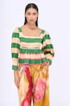 Buy_Siddhartha Bansal_Multi Color Top Cotton Poplin Printed Cabana Stripe Square Peplum And Pant Set _Online_at_Aza_Fashions