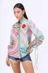 Buy_Siddhartha Bansal_Multi Color Cotton Poplin Printed Lotus Band Collar Boyfriend Shirt _Online_at_Aza_Fashions