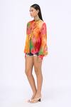 Siddhartha Bansal_Orange Crepe Printed Floric Closed Neck Symphony Shirt _Online_at_Aza_Fashions