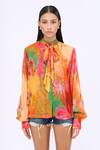 Buy_Siddhartha Bansal_Orange Crepe Printed Floric Closed Neck Symphony Shirt _Online_at_Aza_Fashions