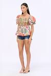 Siddhartha Bansal_Multi Color Cotton Poplin Printed Kaleidoscopic Square Neck Poet Peplum Top _Online_at_Aza_Fashions