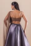 Buy_RAJ ARORA_Grey Fishnet Applique Floral Sweetheart Neck 3d Cropped Top With Lehenga 