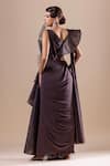 Shop_RAJ ARORA_Grey Hard Net And Lycra Embroidery Crystal V Neck Swarovski Draped Saree Gown _at_Aza_Fashions