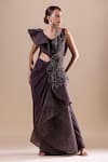 Buy_RAJ ARORA_Grey Hard Net And Lycra Embroidery Crystal V Neck Swarovski Draped Saree Gown _Online_at_Aza_Fashions