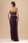 Shop_RAJ ARORA_Wine Pleated Armani Satin Placement Embroidery Textured Pre-draped Saree Gown _at_Aza_Fashions