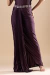 Buy_RAJ ARORA_Wine Pleated Armani Satin Placement Embroidery Textured Pre-draped Saree Gown _Online_at_Aza_Fashions