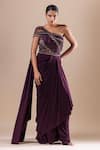 Buy_RAJ ARORA_Purple Net With Lycra Embroidery Crystal Asymmetric Swarovski Bodice Saree Gown _at_Aza_Fashions