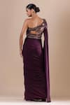 Shop_RAJ ARORA_Purple Net With Lycra Embroidery Crystal Asymmetric Swarovski Bodice Saree Gown _at_Aza_Fashions