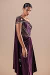 Buy_RAJ ARORA_Purple Net With Lycra Embroidery Crystal Asymmetric Swarovski Bodice Saree Gown _Online_at_Aza_Fashions