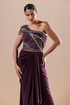 Shop_RAJ ARORA_Purple Net With Lycra Embroidery Crystal Asymmetric Swarovski Bodice Saree Gown _Online_at_Aza_Fashions