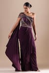 RAJ ARORA_Purple Net With Lycra Embroidery Crystal Asymmetric Swarovski Bodice Saree Gown _at_Aza_Fashions