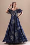 RAJ ARORA_Blue Net Embellished Sequin V Neck Gown _Online_at_Aza_Fashions