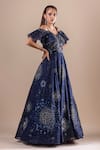 Buy_RAJ ARORA_Blue Net Embellished Sequin V Neck Gown _Online_at_Aza_Fashions