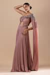 Buy_RAJ ARORA_Pink Georgette Embroidery Sequin Swarovski One Shoulder Draped Saree Gown _Online_at_Aza_Fashions