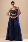 Buy_RAJ ARORA_Blue Armani Satin Embroidery Sequin Sweetheart Crystal Crop Top And Palazzo Set _at_Aza_Fashions