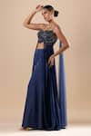 RAJ ARORA_Blue Armani Satin Embroidery Sequin Sweetheart Crystal Crop Top And Palazzo Set _Online_at_Aza_Fashions