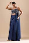 Buy_RAJ ARORA_Blue Armani Satin Embroidery Sequin Sweetheart Crystal Crop Top And Palazzo Set _Online_at_Aza_Fashions