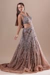 Buy_RAJ ARORA_Gold Net Embellished Crystal V Neck Swarovski Embroidered Gown _Online_at_Aza_Fashions