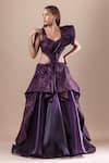 Buy_RAJ ARORA_Purple Net Embellished Crystal V Neck Swarovski Gown _at_Aza_Fashions