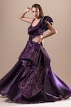 Buy_RAJ ARORA_Purple Net Embellished Crystal V Neck Swarovski Gown _Online_at_Aza_Fashions