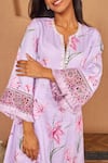 Buy_Bhawna Sethi_Purple Pure Cotton Silk Printed Floral Notched Finch A-line Kurta And Pant Set 