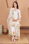 Shop_Bhawna Sethi_White Pure Cotton Silk Printed Floral Notched Pelican A-line Kurta And Pant Set _Online_at_Aza_Fashions