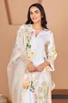 Buy_Bhawna Sethi_White Kurta And Pant Pure Cotton Silk Printed Floral Pelican A-line Set _Online_at_Aza_Fashions