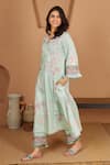 Bhawna Sethi_Green Pure Cotton Silk Printed Floral Notched Lovebird A-line Kurta And Pant Set _Online_at_Aza_Fashions