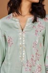 Buy_Bhawna Sethi_Green Pure Cotton Silk Printed Floral Notched Lovebird A-line Kurta And Pant Set _Online_at_Aza_Fashions