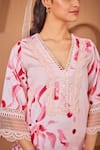 Buy_Bhawna Sethi_Pink Pure Cotton Silk Printed Floral Deep V Rosella A-line Kurta And Pant Set 