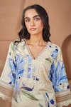 Shop_Bhawna Sethi_Yellow Pure Cotton Silk Printed Floral Deep V Canary A-line Kurta And Pant Set _Online_at_Aza_Fashions