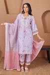 Bhawna Sethi_Purple Pure Cotton Silk Printed Floral Round Finch A-line Kurta And Pant Set _at_Aza_Fashions