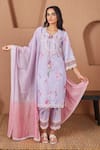 Buy_Bhawna Sethi_Purple Kurta And Pant Pure Cotton Silk Printed Floral Round Finch A-line Set _at_Aza_Fashions