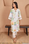 Buy_Bhawna Sethi_White Pure Cotton Silk Printed Watercolour Floral Pelican Kurta With Pant _at_Aza_Fashions