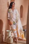 Buy_Bhawna Sethi_White Pure Cotton Silk Printed Watercolour Floral Pelican Kurta With Pant _Online_at_Aza_Fashions