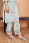 Buy_Bhawna Sethi_Green Pure Cotton Silk Printed Floral Keyhole Lovebird Kurta With Pant _Online_at_Aza_Fashions