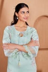 Buy_Bhawna Sethi_Green Pure Cotton Silk Printed Floral Keyhole Lovebird Kurta With Pant 