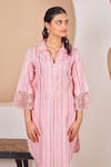 Buy_Bhawna Sethi_Pink Pure Cotton Silk Printed Stripe Shirt Rosella Cutwork Kurta With Pant _Online_at_Aza_Fashions