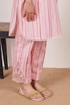 Shop_Bhawna Sethi_Pink Pure Cotton Silk Printed Stripe Shirt Rosella Cutwork Kurta With Pant _Online_at_Aza_Fashions