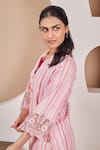 Buy_Bhawna Sethi_Pink Pure Cotton Silk Printed Stripe Shirt Rosella Cutwork Kurta With Pant 