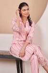 Bhawna Sethi_Pink Pure Cotton Silk Printed Stripe Shirt Rosella Cutwork Kurta With Pant _Online