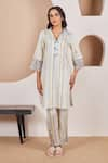 Buy_Bhawna Sethi_Yellow Pure Cotton Silk Printed Stripe Shirt Collar Canary Kurta With Pant _at_Aza_Fashions