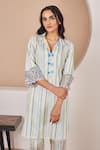 Buy_Bhawna Sethi_Yellow Pure Cotton Silk Printed Stripe Shirt Collar Canary Kurta With Pant _Online_at_Aza_Fashions