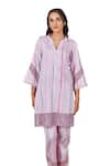 Bhawna Sethi_Purple Pure Cotton Silk Printed Stripe Finch Cutwork Panel Kurta With Pant _Online_at_Aza_Fashions