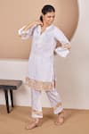 Buy_Bhawna Sethi_White Pure Cotton Silk Printed Stripe Pelican Cutwork Panel Kurta With Pant _at_Aza_Fashions