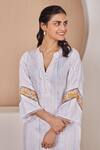 Bhawna Sethi_White Pure Cotton Silk Printed Stripe Pelican Cutwork Panel Kurta With Pant _Online_at_Aza_Fashions